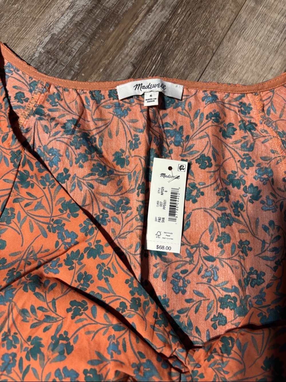 Madewell Orange Floral Tank Top with Teal Print